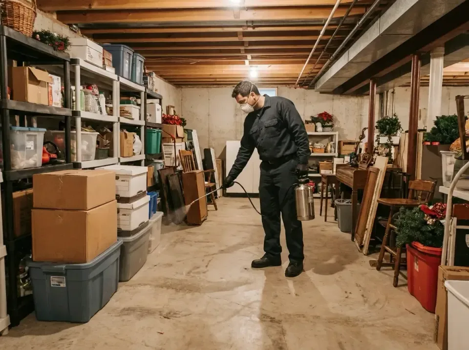 Pest Control Technician — Residential Basement Pest Control Technician — Residential Basement